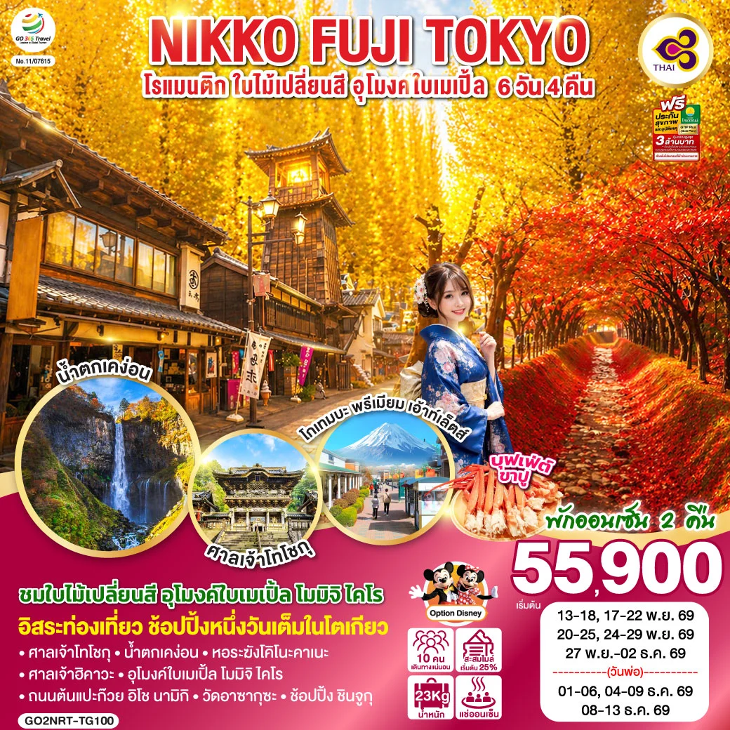 ทัวร์ญี่ปุ่น TOKYO FUJI NIKKO MOMIJI AUTUMN 6วัน 4คืน (TG)